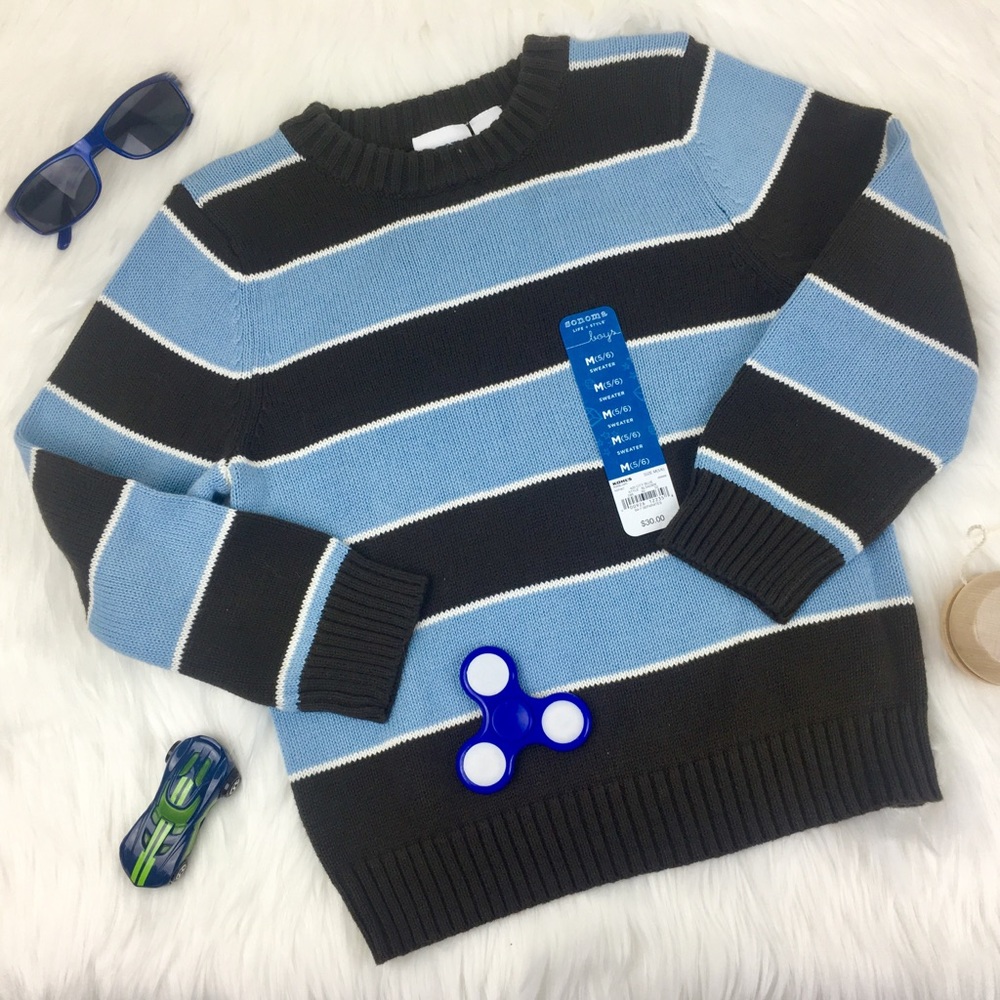 Sonoma Boys Blue Brown Striped Sweater Cotton